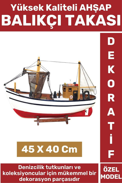 Premium Yüksek Kaliteli Dekoratif Ev Ofis Hediyelik Denizci Koleksiyon Ahşap BALIKÇI TAKASI 45X40 Cm