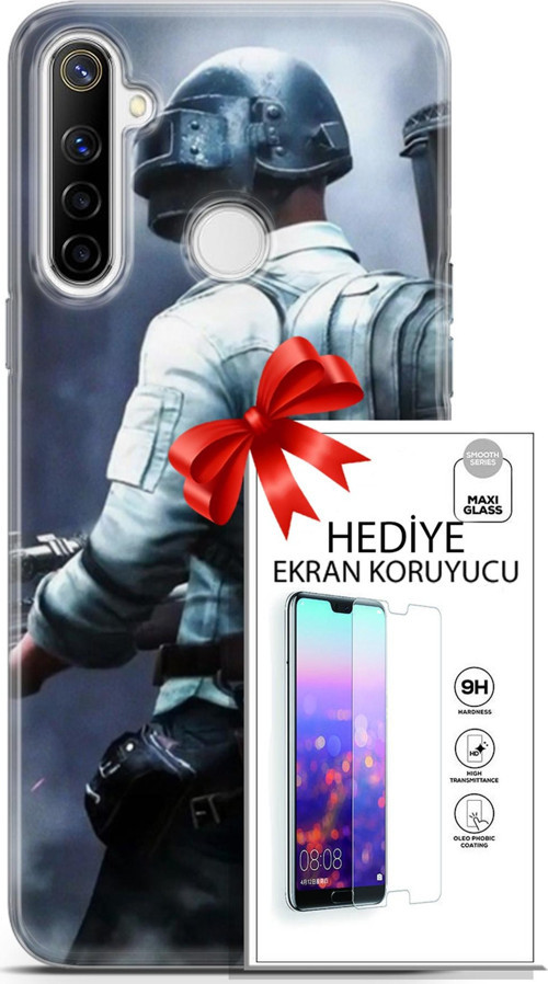 Realme 6İ Kılıf Orijinal Seri Pubg 11 Sırt Çantalı 4K Baskılı Kılıf + Ekran Koruyucu Full Korumak