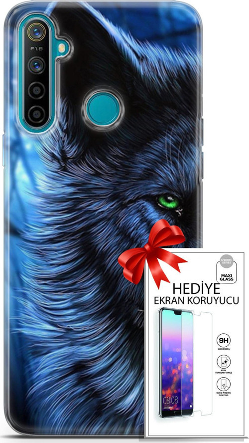 Realme 5İ Kılıf Orijinal Seri Cardano 16 Kurt Yeşil Göz Hediyelik Kılıf Ve Ekran Koruyucu