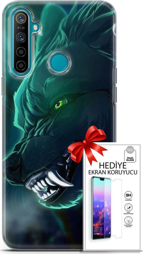 Realme 5İ Kılıf Orijinal Seri Cardano 17 Vahşi Kurt Yumuşak Kılıf + Ekran Koruyucu