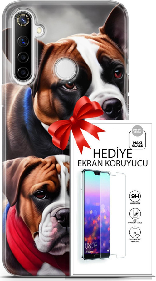 Realme 6İ Kılıf Orijinal Seri Dogs 25 Alman Boksör Soyulmayan Kılıf + Ekran Koruyucu Full Korumak