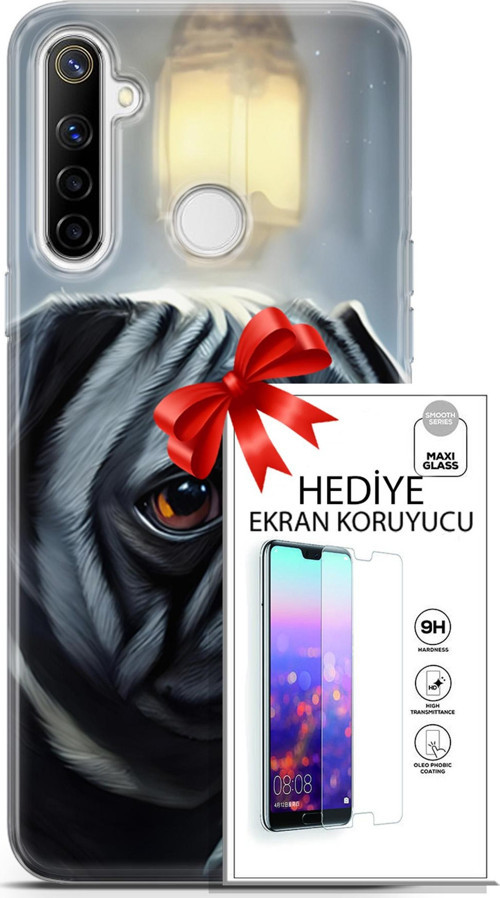 Realme 6İ Kılıf Orijinal Seri Dogs 30 Pug Kenarları Şeffaf Kapak Ve Ekran Koruyucu