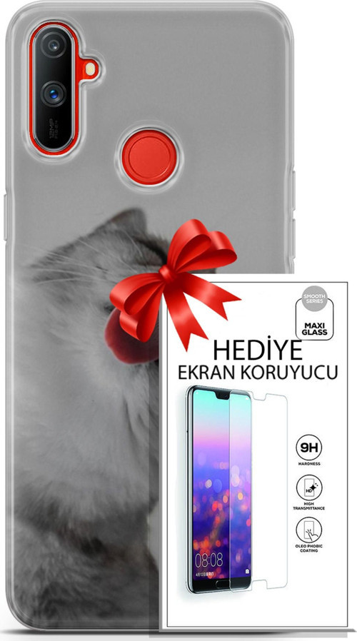 Realme C3 Kılıf Orijinal Seri Scotish-British 07 British Shorthair Desenli Kılıf + Ön Ekran Koruyucu