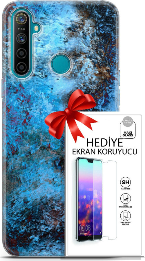 Realme 5İ Kılıf Orijinal Seri Nature 27 Rengarenk Lazer Kesim Silikon Ekran Koruyucu