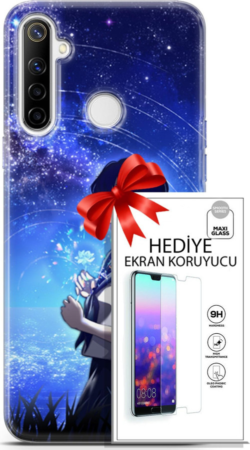 Realme 6İ Kılıf Orijinal Seri Fantasy 01 Çiçekli Kız Telefon Kılıfı + Ekran Koruyucu