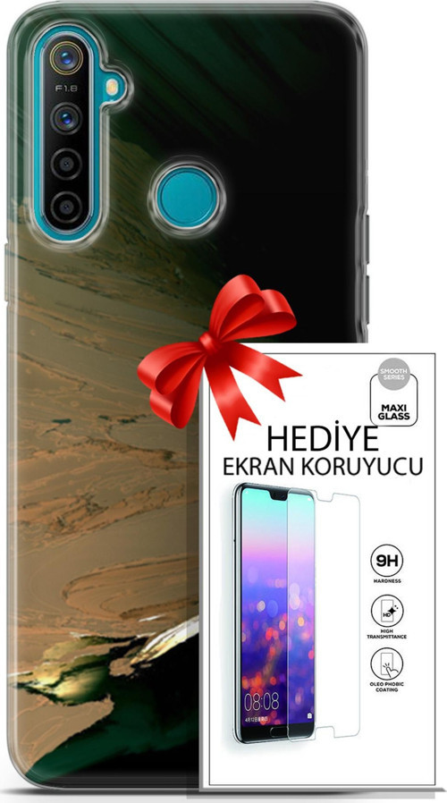 Realme 5İ Kılıf Orijinal Seri Nature 02 Yeşil Sarı Kapak Ve Ekran Koruyucu