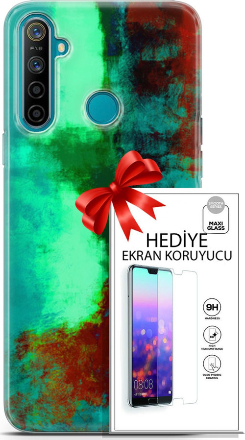 Realme 5İ Kılıf Orijinal Seri Nature 20 Yeşil Kahve Renkli Kılıf Ekran Koruyucu