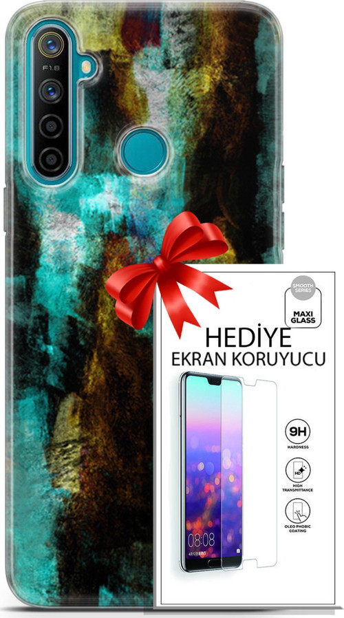 Realme 5İ Kılıf Orijinal Seri Nature 12 Kahve Yeşil Tasarım Kılıf + Ekran Koruyucu