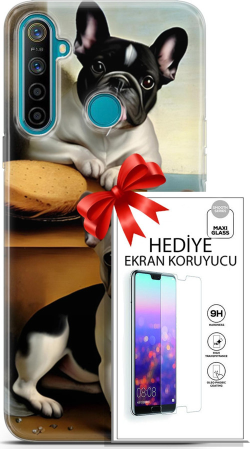Realme 5İ Kılıf Orijinal Seri Dogs 28 Fransız Bulldog İz Bırakmayan Kılıf + Ön Ekran Koruyucu