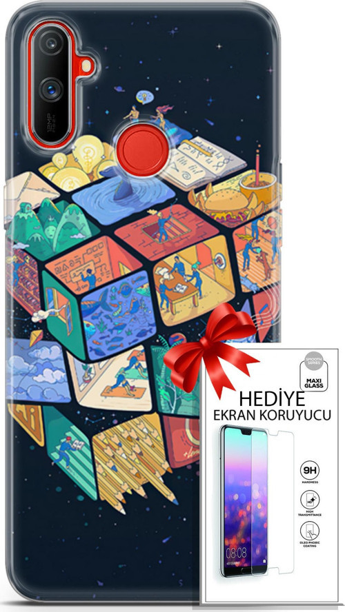 Realme C3 Kılıf Orijinal Seri Algorand 03 Rubik Arka Kapak + Ekran Koruyucu