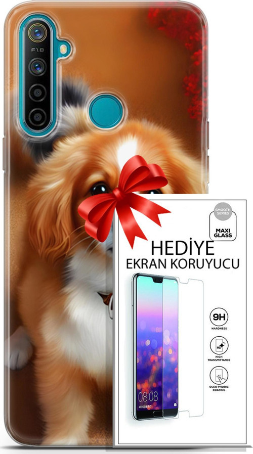Realme 5İ Kılıf Orijinal Seri Dogs 14 King Charles Spaniel Cover Kılıf + Ön Ekran Koruyucu