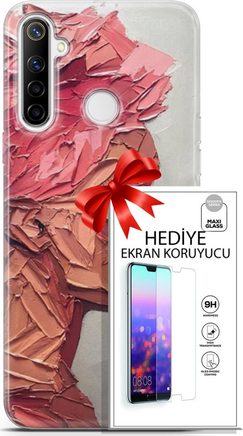 Realme 6İ Kılıf Orijinal Seri Soul 08 Pembe Baskılı Kılıf + Ekran Koruyucu