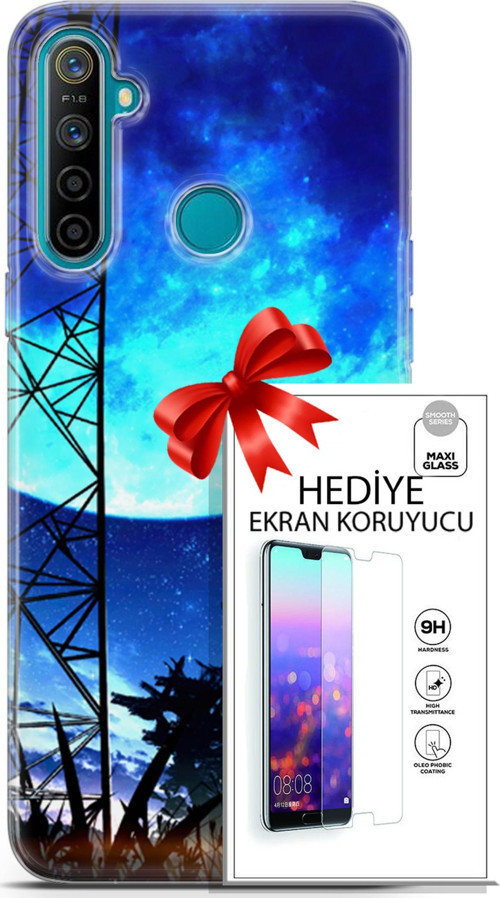 Realme 5İ Kılıf Orijinal Seri Fantasy 24 Mavi Ay Darbe Emici Kılıf + Ekran Koruyucu