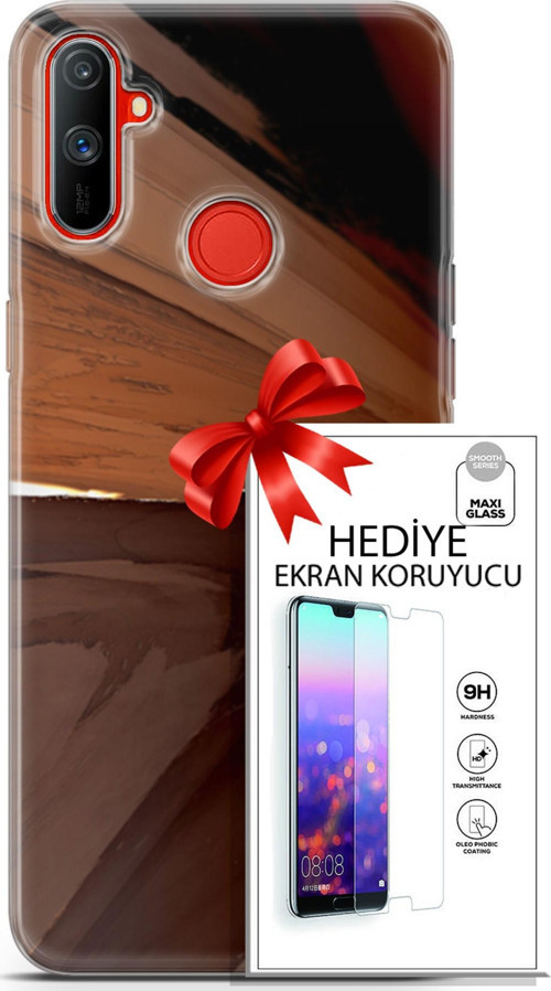 Realme C3 Kılıf Orijinal Seri Nature 01 Kahverengi Tonlar Telefon Kılıfı + Ekran Koruyucu