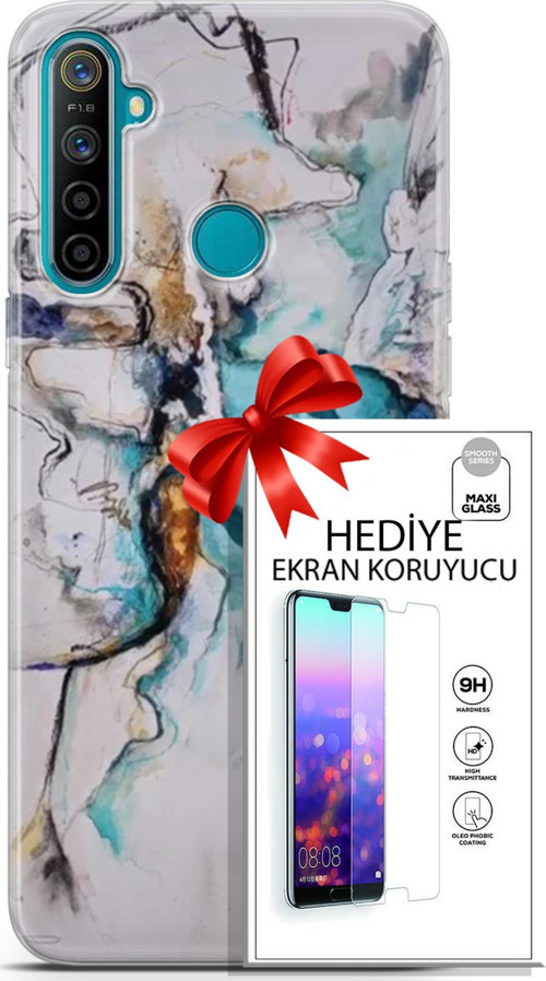 Realme 5İ Kılıf Orijinal Seri Soul 11 Turkuaz 4K Baskılı Kılıf + Ekran Koruyucu Full Korumaketi