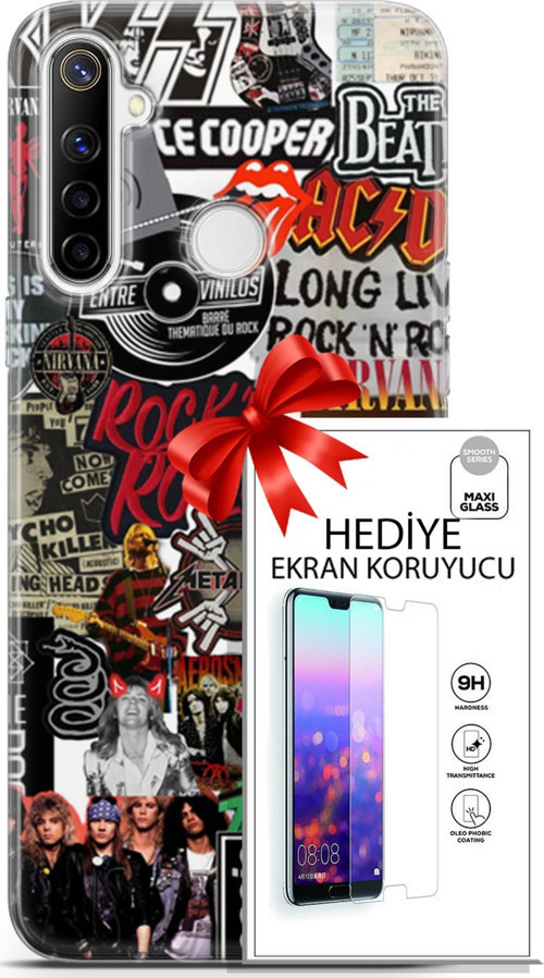 Realme 6İ Kılıf Orijinal Seri Punky 30 Rock'N Roll Kenarları Şeffaf Kapak Ve Ekran Koruyucu