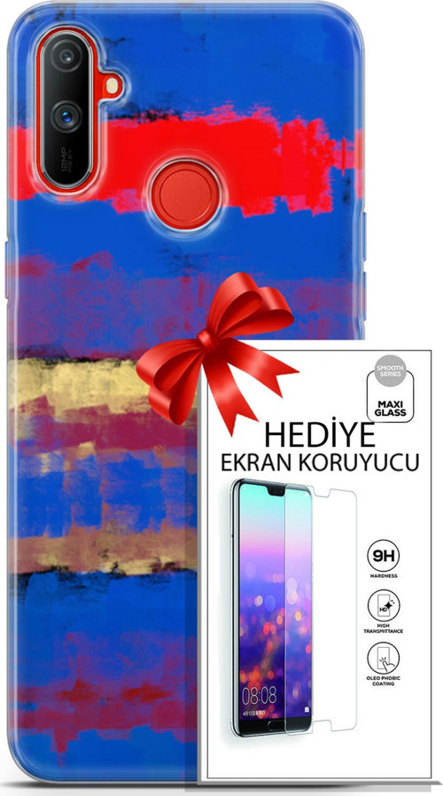 Realme C3 Kılıf Orijinal Seri Nature 09 Turuncu Mavi Uv Kılıf Ve Ekran Koruyucu
