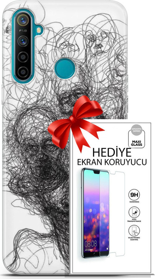 Realme 5İ Kılıf Orijinal Seri Soul 25 Kurşunkalem Soyulmayan Kılıf + Ekran Koruyucu Full Korumake