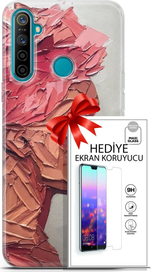 Realme 5İ Kılıf Orijinal Seri Soul 08 Pembe Baskılı Kılıf + Ekran Koruyucu