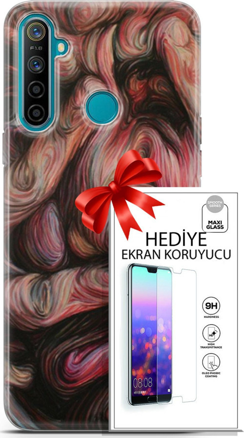 Realme 5İ Kılıf Orijinal Seri Soul 27 Dağılmış Surat Lazer Kesim Silikon Ekran Koruyucu