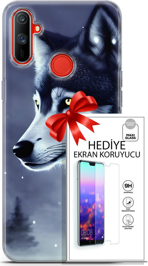 Realme C3 Kılıf Orijinal Seri Dogs 06 Yalnız Kurt Koruyucu Kapak Ekran Koruyucu