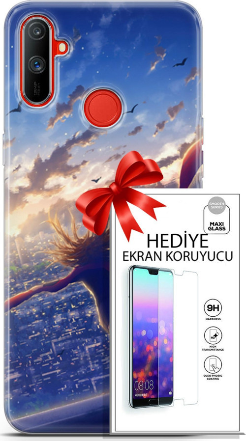 Realme C3 Kılıf Orijinal Seri Fantasy 03 Kuşlar Kız Arka Kapak + Ekran Koruyucu