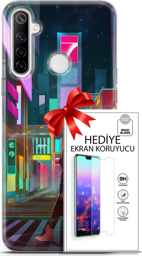Realme 6İ Kılıf Orijinal Seri Cyberpunk 05 Neon City Koruma Kılıfı + Ekran Koruyucu