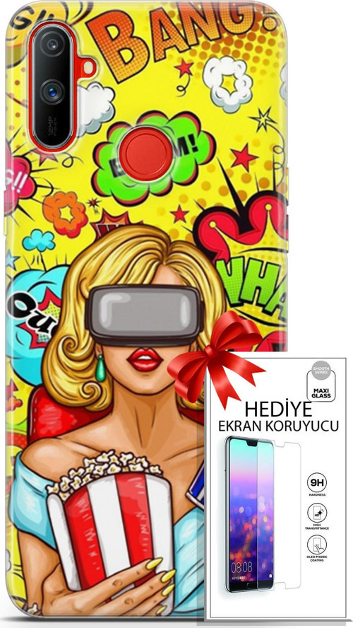 Realme C3 Kılıf Orijinal Seri Bounce 27 Jody King Lazer Kesim Silikon Ekran Koruyucu
