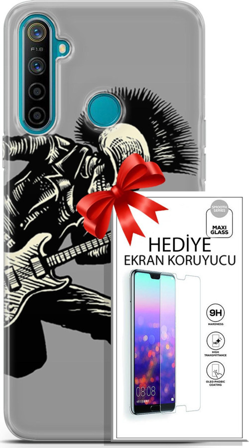 Realme 5İ Kılıf Orijinal Seri Punky 07 Punk Gitarist Desenli Kılıf + Ön Ekran Koruyucu