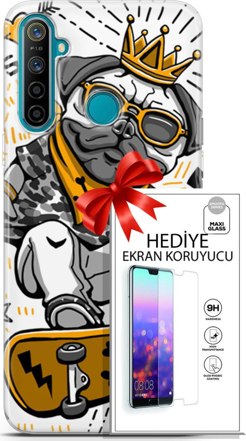 Realme 5İ Kılıf Orijinal Seri Punky 09 Punk Pug Uv Kılıf Ve Ekran Koruyucu
