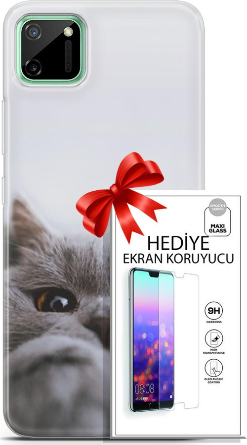 Realme C11 Kılıf Orijinal Seri Scotish-British 08 Sevimli Kedi Baskılı Kılıf + Ekran Koruyucu