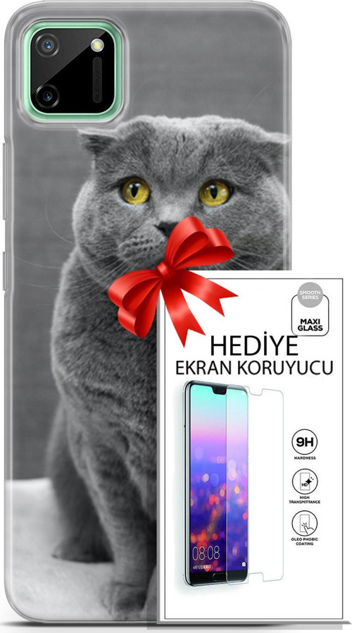 Realme C11 Kılıf Orijinal Seri Scotish-British 17 Scottish Duman Gri Yumuşak Kılıf + Ekran Koruyucu