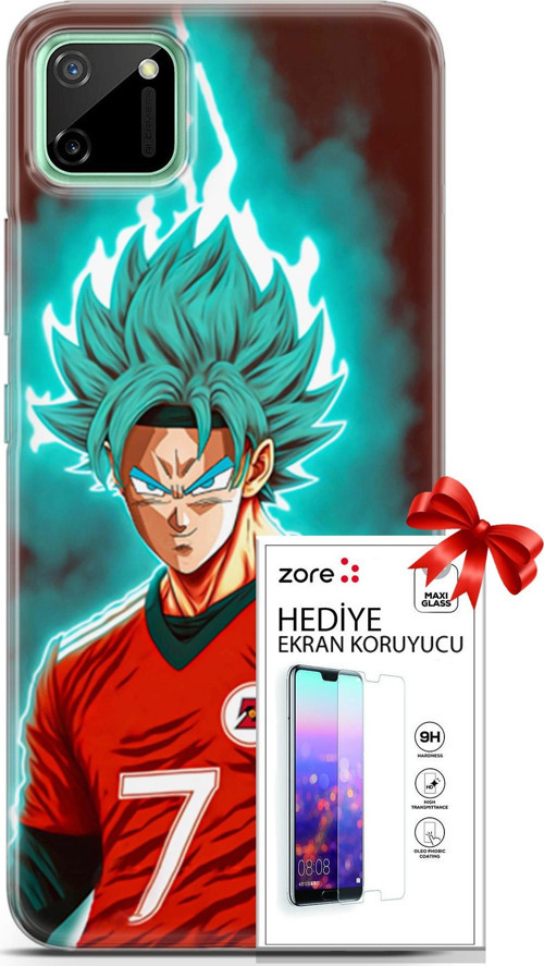 Realme C11 Kılıf Orijinal Seri Supers 04 Goku Mavi Ejderha Silikon Kılıf + Ekran Koruyucu Full Koruma