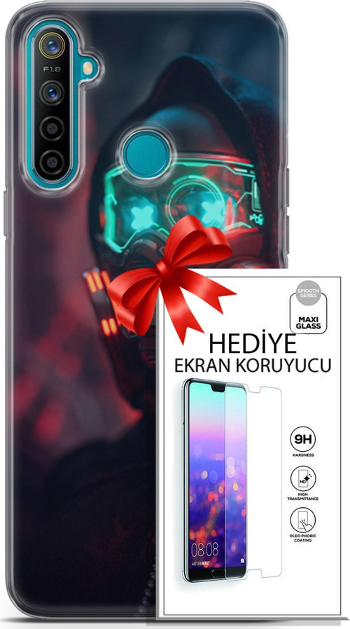 Realme 5İ Kılıf Orijinal Seri Cyberpunk 03 Vr Maske Arka Kapak + Ekran Koruyucu