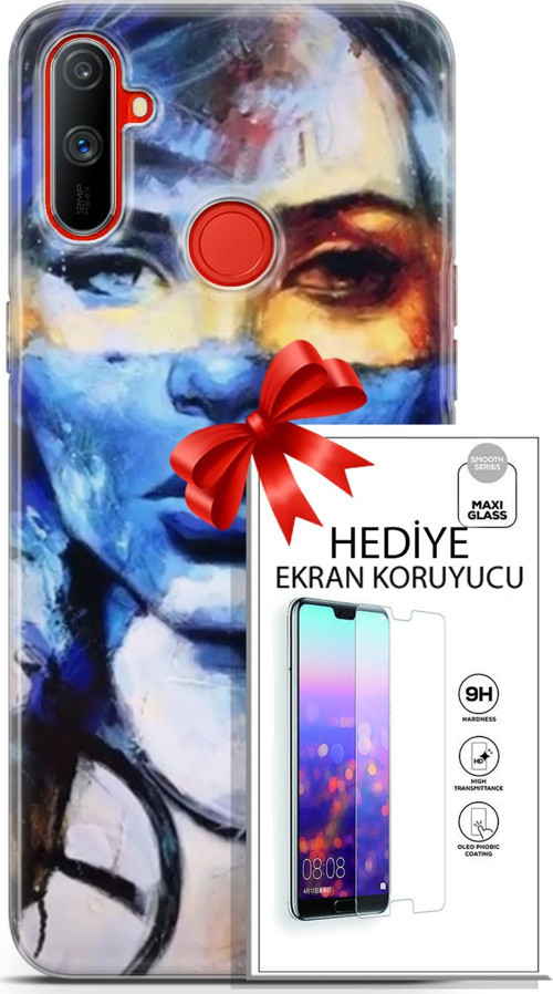 Realme C3 Kılıf Orijinal Seri Soul 13 Mavi Sarı Case Kapak Ekran Koruyucu