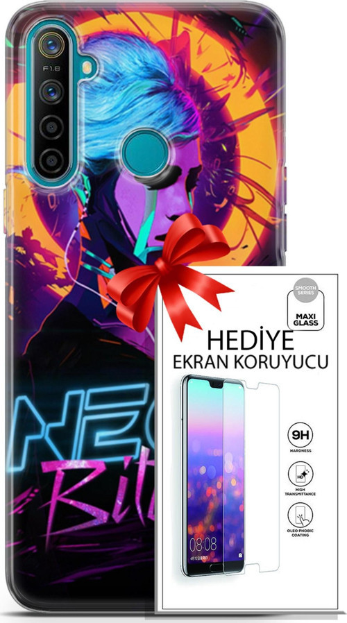 Realme 5İ Kılıf Orijinal Seri Cyberpunk 25 Neon Soyulmayan Kılıf + Ekran Koruyucu Full Korumaketi