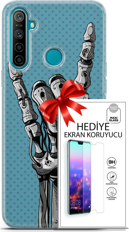 Realme 5İ Kılıf Orijinal Seri Cyberpunk 07 Robot Eli Desenli Kılıf + Ön Ekran Koruyucu
