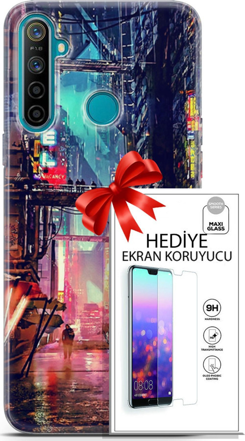 Realme 5İ Kılıf Orijinal Seri Cyberpunk 14 Motel Cover Kılıf + Ön Ekran Koruyucu