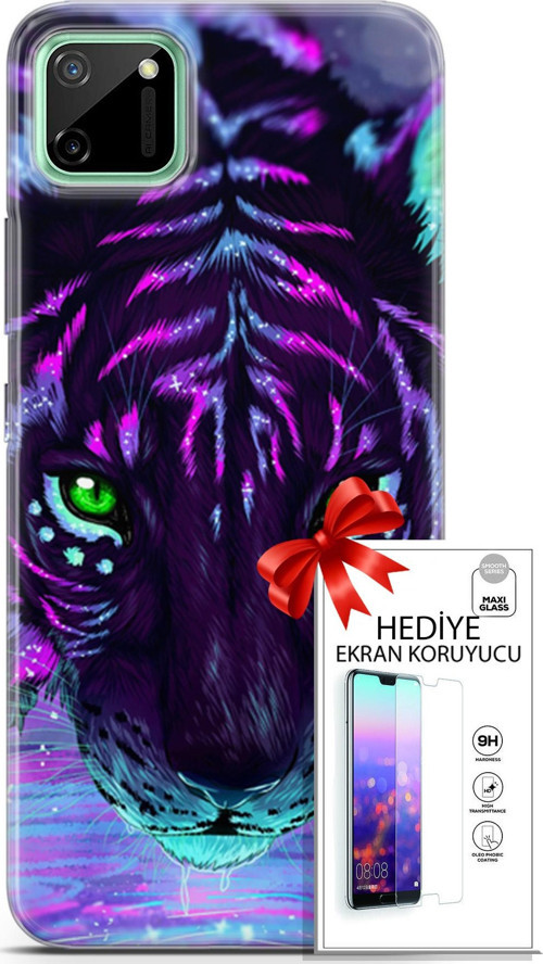 Realme C11 Kılıf Orijinal Seri Algorand 16 Pembe Neon Hediyelik Kılıf Ve Ekran Koruyucu
