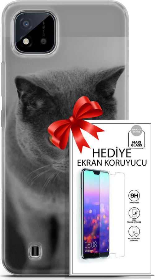 Realme C11 2021 Kılıf Orijinal Seri Scotish-British 04 Turuncu Göz Silikon Kılıf + Ekran Koruyucu Fu