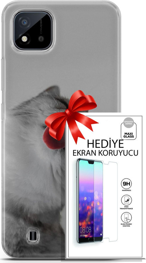 Realme C11 2021 Kılıf Orijinal Seri Scotish-British 07 British Shorthair Desenli Kılıf + Ön Ekran Koruyucu