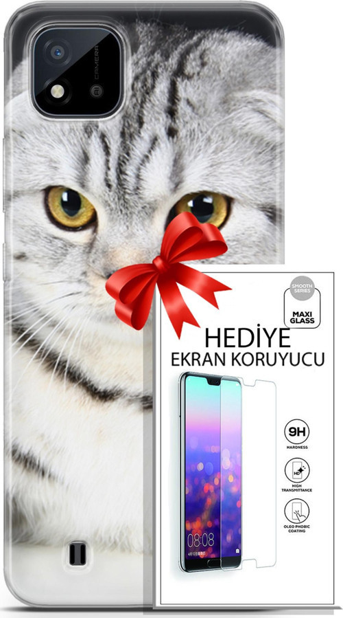 Realme C11 2021 Kılıf Orijinal Seri Scotish-British 18 British Beyaz Parlak Kılıf + Ekran Koruyucu F