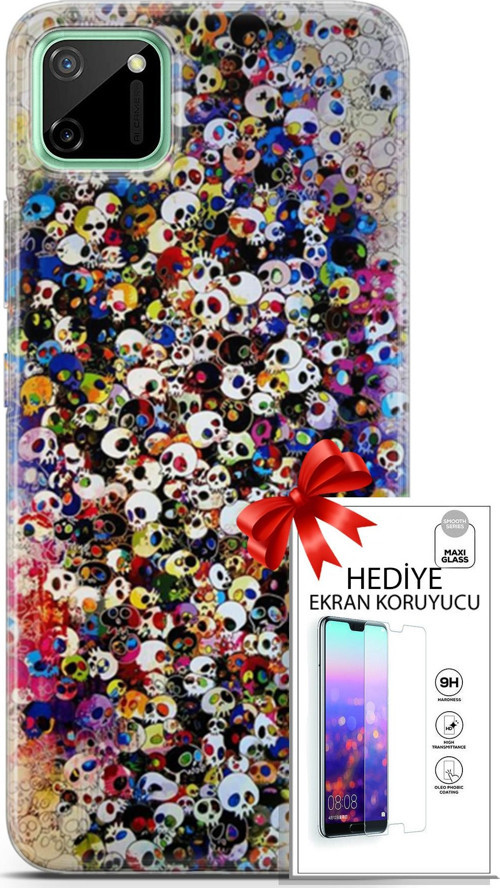 Realme C11 Kılıf Orijinal Seri Cardano 08 Kurukafalar Baskılı Kılıf + Ekran Koruyucu