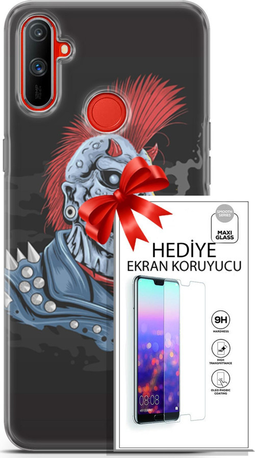 Realme C3 Kılıf Orijinal Seri Punky 04 Punk Skeleton Silikon Kılıf + Ekran Koruyucu Full Korumake
