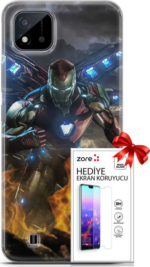 Realme C11 2021 Kılıf Orijinal Seri Supers 30 Iron Man Kenarları Şeffaf Kapak Ve Ekran Koruyucu