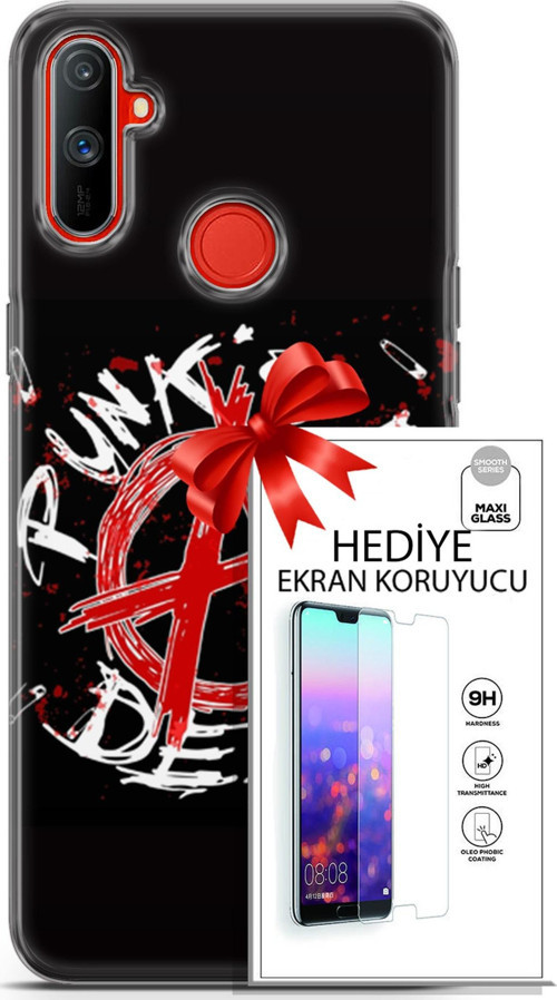 Realme C3 Kılıf Orijinal Seri Punky 15 Punk'S Not Dead Kalın Silikon + Ekran Koruyucu