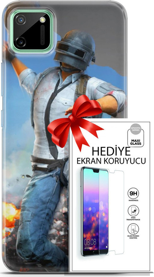 Realme C11 Kılıf Orijinal Seri Pubg 01 Action Figur Telefon Kılıfı + Ekran Koruyucu