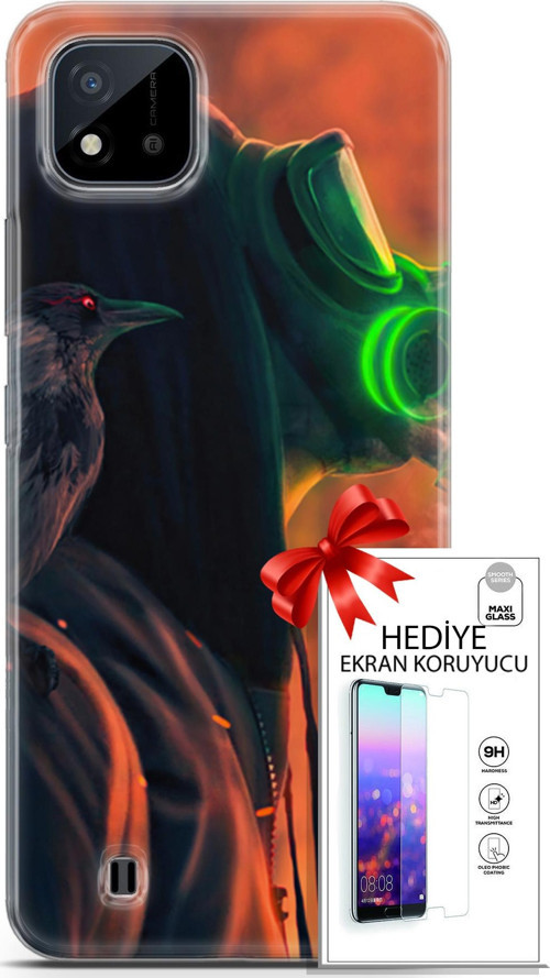 Realme C11 2021 Kılıf Orijinal Seri Algorand 01 Gaz Maskeli Telefon Kılıfı + Ekran Koruyucu