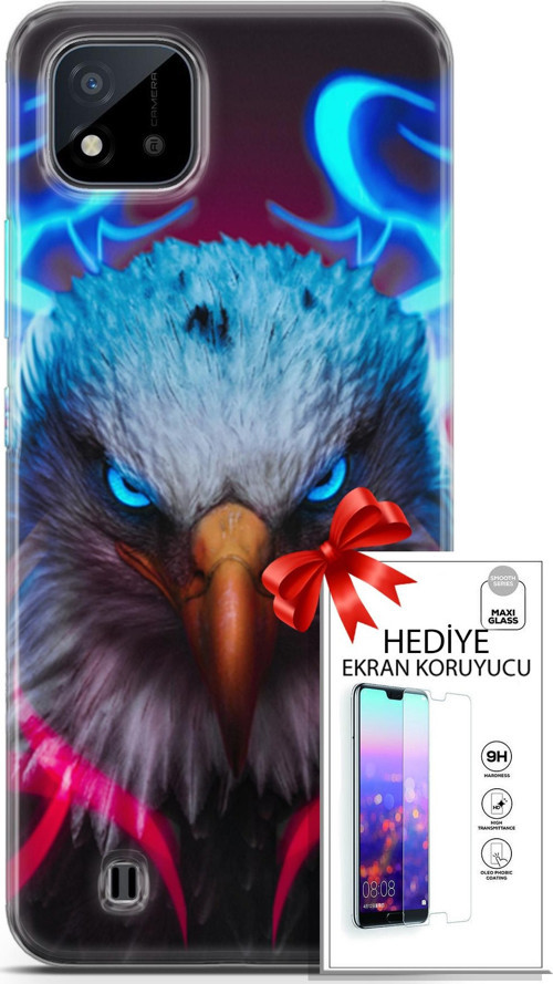 Realme C11 2021 Kılıf Orijinal Seri Algorand 11 Baykuş Sert 4K Baskılı Kılıf + Ekran Koruyucu Full Koruma