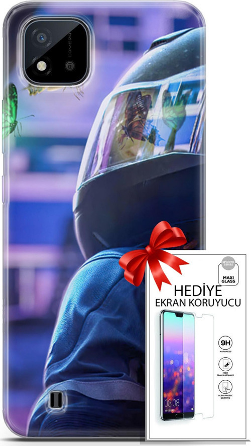 Realme C11 2021 Kılıf Orijinal Seri Algorand 26 Kelebekler Soft Kapak + Ekran Koruyucu